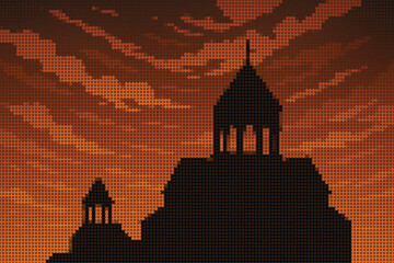 Iconic Figure Silhouette against Dramatic Sky Halftone Poster Illustration