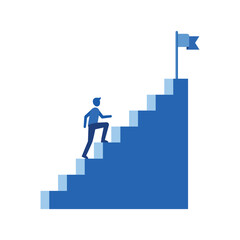 Man Climbing Stairs Toward Goal Flag Business Success Concept Illustration