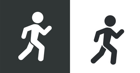 a simple black and white illustration depicts two stylized human figures running in opposite directions showcasing duality and contrast