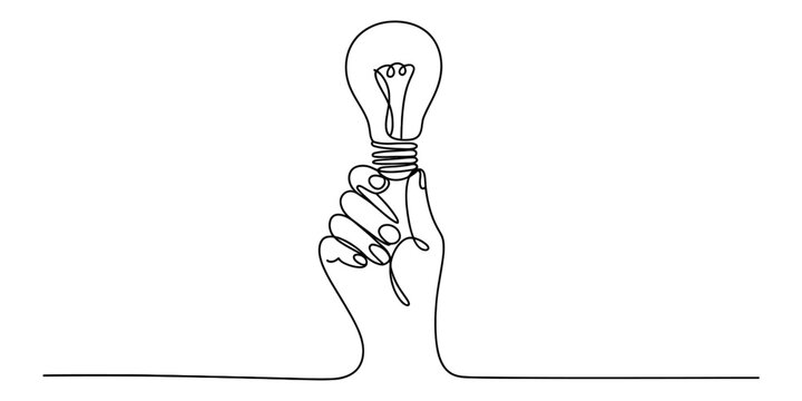 A continuous line drawing of a hand holding a light bulb symbolizing an idea Vector, illustration