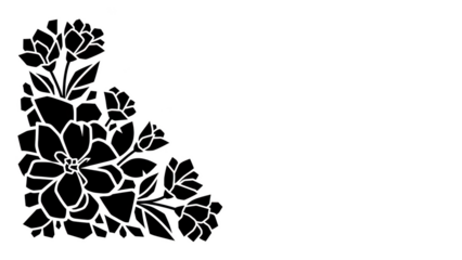 White outline floral corner design on black background flower 1