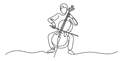 Minimalist one line art of a musician playing a classical cello instrument Vector, illustration © Creative_Outline2019