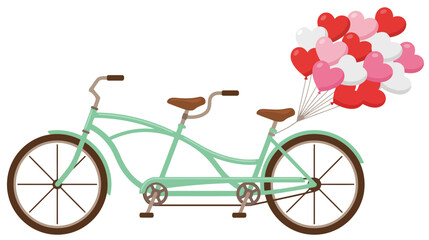 Mint green vintage tandem bicycle with heart shaped balloons.