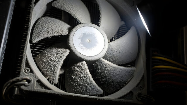Dirty computer fan with dust buildup causing overheating issues