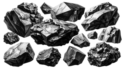 Pile of coal pieces isolated on transparent background, a valuable mineral and fuel source