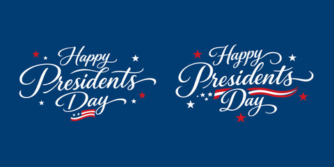 Presidents day typography greeting illustration. United States Presidents Day holiday lettering on blue background