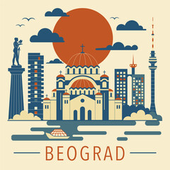 Travel Belgrade Scene with City Landmarks