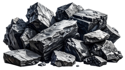 Pile of coal pieces isolated on transparent background, a valuable mineral and fuel source