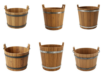 Wooden Bucket Collection Transparent Background  
