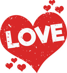 A red heart symbol serves as a romantic logo and vector sign for this holiday card illustration, capturing the passion and feeling of Valentine's Day through a minimalist design with a travel tagline