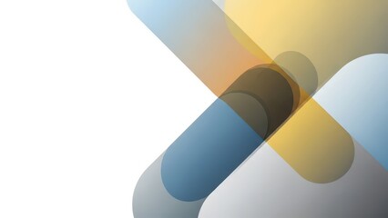 Overlapping rounded rectangles with soft gradients in blue yellow grey and orange on white background graphic design shapes abstract composition clean modern art style geometric elements