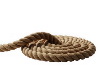 Coiled hemp rope on white background