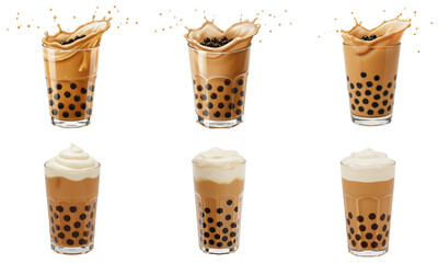 Bubble tea with splash effect, transparent background  
