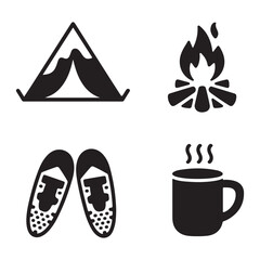 Snow covered camping tent silhouette for winter wilderness trip