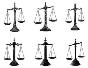 Vintage balance scales collection, transparent background  

