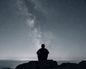 Silhouette stargazing under Milky Way night sky