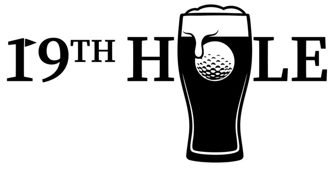 19th hole golf beer pint glass silhouette emblem with text