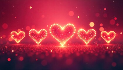 Romantic Heart Lights &ndash; Glowing Sparkling Hearts on Red-Pink Gradient with Dreamy Festive Atmosphere