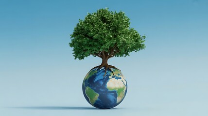 Earth and Nature Connection &ndash; Tree Growing from Globe Symbolizing Sustainability, Conservation, and Environmental Harmony