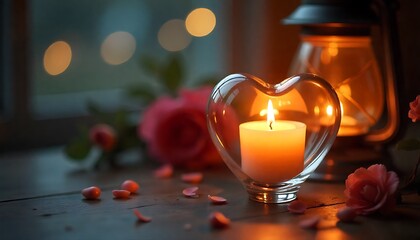 Romantic Candlelight &ndash; Tealight in Transparent Heart-Shaped Glass Holder with Warm Glow and Sentimental Ambiance