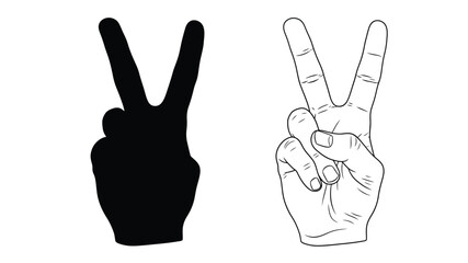 Obraz premium Two hands displaying the peace sign one in a dark silhouette