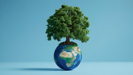 Earth and Nature Connection &ndash; Tree Growing from Globe Symbolizing Sustainability, Conservation, and Environmental Harmony