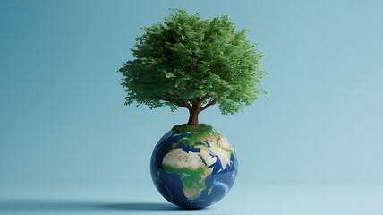 Earth and Nature Connection &ndash; Tree Growing from Globe Symbolizing Sustainability, Conservation, and Environmental Harmony