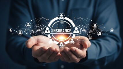Businessman presenting insurance concept with glowing network connections