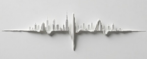 City pulse radio waves and skyline beats urban landscape digital art modern view