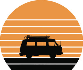Retro Camper Van Sunset Silhouette