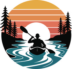 Kayaker at Sunset Circular Silhouette