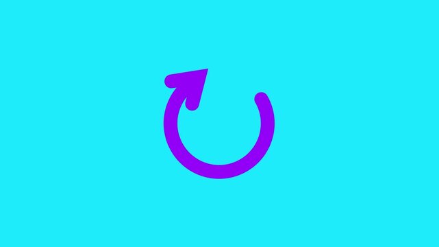 A purple curved arrow indicating a circular motion on a cyan background.