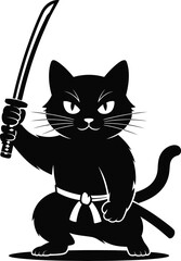 Ninja Cat with Katana Silhouette