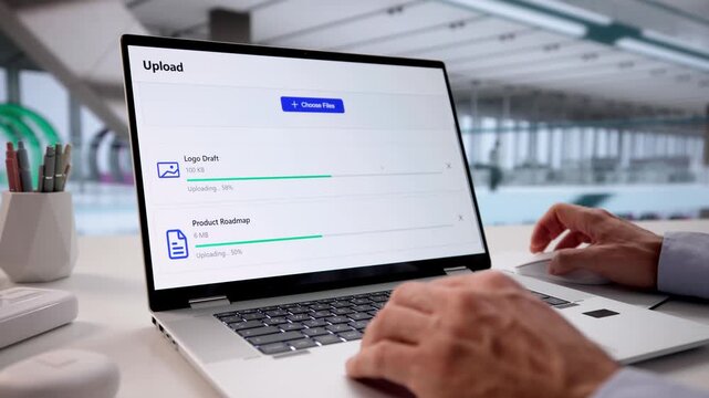 Data Upload To Cloud Storage On Laptop Computer