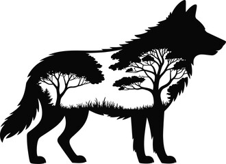 Wolf Nature Double Exposure Silhouette