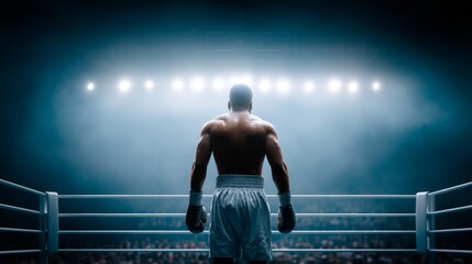 Boxer in the ring intense showdown championship arena dynamic sports photography dramatic lighting