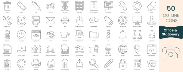 Obraz premium Set of office and stationery icons. Thin outline icons pack. Vector illustration
