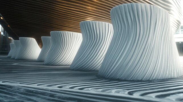 Geometric waves created by parallel structures in a modern architectural space during daylight hours