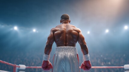 Boxer in the ring intense match preparation boxing arena action shot dramatic lighting