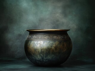 Dark Metal Cauldron Emitting Glowing Steam and Dramatic Smoke