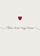 Valentine greeting card, love text lettering, wall art poster