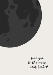 Love you to the moon and back greeting card, Valentines Day love message letter, cover, postcard, wall art