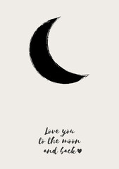 Love you to the moon and back greeting card, Valentines Day love message letter, cover, postcard, wall art