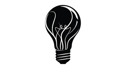 A striking black and white illustration of a classic light bulb design rendered as a silhouette
