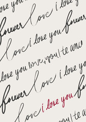 Valentine greeting card, love text lettering, wall art poster