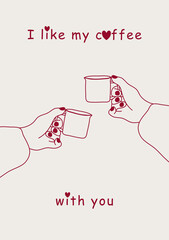 "I like my coffee with you" poster, Valentines Day card, kitchen, cafe wall art, greeting post card