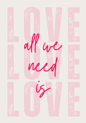 Valentines Day poster design, love quote greeting card