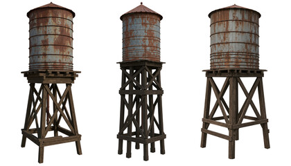 Water Tower Vintage Set Transparent Background  

