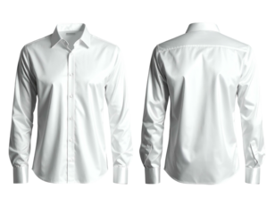 Crisp white long-sleeve button-up shirt, front and back views (1)