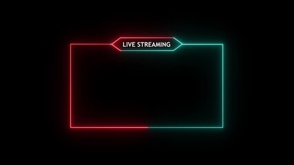 Live streaming HUD frame with neon digital interface. Live broadcast callout box for streaming overlay and gaming screen. Futuristic live label element on dark background.